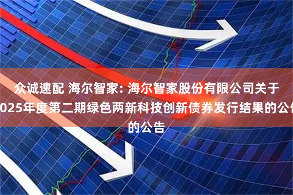 众诚速配 海尔智家: 海尔智家股份有限公司关于2025年度第二期绿色两新科技创新债券发行结果的公告