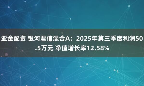 亚金配资 银河君信混合A：2025年第三季度利润50.5万元 净值增长率12.58%
